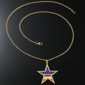 Collier hip hop avec pendentif étoile drapeau américain et strass brillants