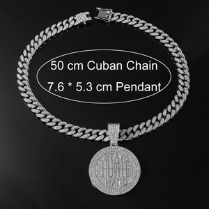 Iced out hip hop Cuban chain necklace with Stay Humble Hustle Hard round pendant