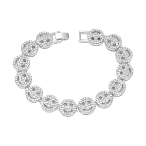 Hip Hop Silber Armband mit funkelnden Strass-Smileys und Klappverschluss für Herren