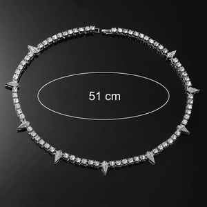51cm Hip hop cuban chain necklace with silver spikes and micro-pave crystals