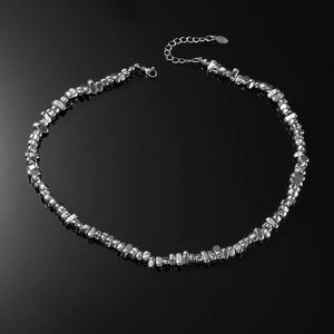 Silver irregular pebble choker necklace in stainless steel with adjustable lobster clasp