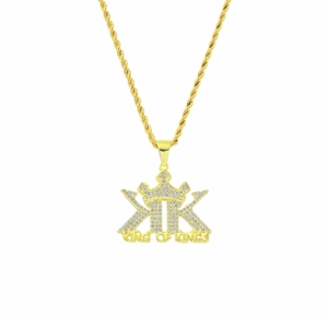 Iced Out Krone KK King Of Kings Anhänger Halskette Zinklegierung Strass Hip Hop Schmuck Edelstahl Kordelkette