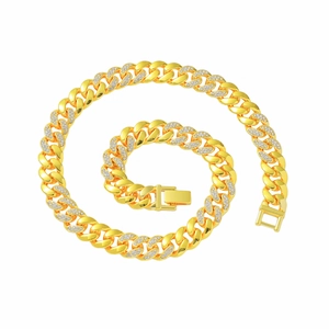 Collana a Catena in Maglia Cubana con Strass in Lega Hip Hop Gioielli Choker Geometrici Lucidi Personalizzati per Uomo Donna