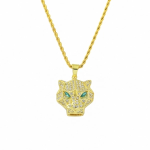 Hip Hop Iced Out Leopard Head Pendant Necklace For Men Stainless Steel Rope Chain Alloy Rhinestone Animal Jewelry Gold Silver