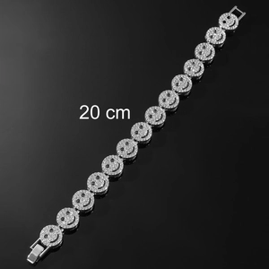 Hip-Hop-Armband mit glitzernden Smiley-Gesichtern und Zirkonia in Silber-Optik, Länge 20 cm