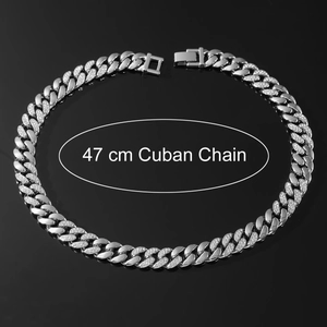 Collana a catena cubana argento con strass scintillanti, lunghezza 47cm stile hip hop