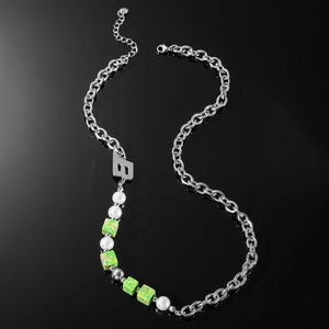 Collana con Pendente Lettera B in Lega Hip Hop con Künstliche Perle di Marmo Verde e Künstliche Perle Sintetiche Bianche Gioielli con Strass