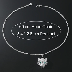 Hiphop silver leopard head pendant necklace with green eyes and rope chain