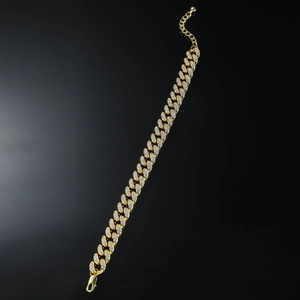Bracelet de cheville Cuban Link doré avec cristaux et fermoir mousqueton ajustable