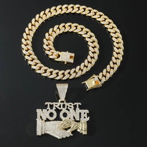 Hip-hop gold plated Cuban link necklace set with iced out Trust No One pendant