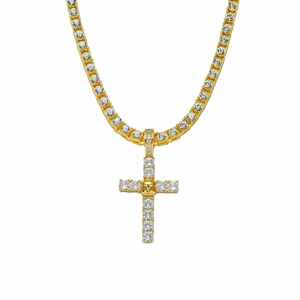 Collier Pendentif Croix de Crâne en Zirconia pour Hommes Chaîne Tennis Hip Hop Plaquée Or Argent Bijoux Streetwear