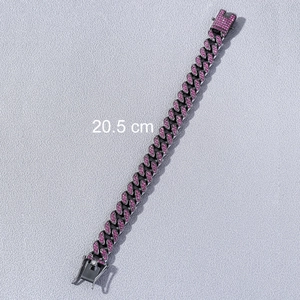Pinkfarbenes Iced Out Cuban Gliederkette Armband, Gunmetal Hip-Hop Schmuck 20,5 cm