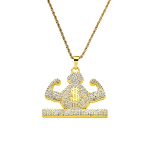 Hiphop Muskel Geldbeutel Dollarzeichen Anhänger Halskette Zinklegierung Edelstahl Strass Iced Out Kette Schmuck Für Damen Herren
