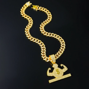 Hip Hop Muscle Money Bag Pendant Necklace Alloy Rhinestone Iced Out Cuban Link Chain For Men Women Creative Jewelry Gift