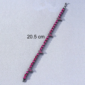 Bracelet hip hop en métal noir avec zircons roses, longueur 20,5 cm, stylé