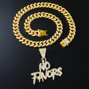 Iced out NO FAVORS pendant with Cuban link chain for men in hip hop street style