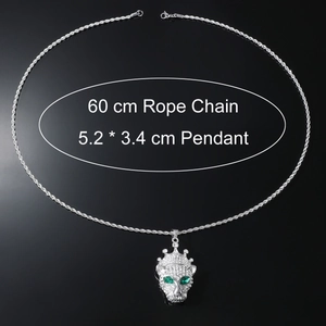 Hip hop crown leopard head pendant necklace with green eyes and 60cm rope chain