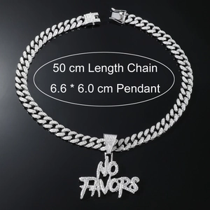 Silver iced-out NO FAVORS letter pendant with 50cm cuban chain for men hip hop style