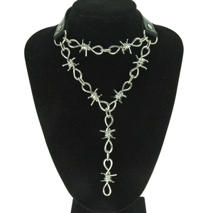 Collier Homme Punk Fil de Fer Barbelé Hip Hop Streetwear Ras de Cou Multicouche en Cuir Noir Chaîne en Alliage Argenté Bijoux Goth