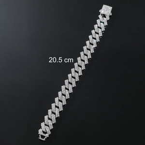 Bracciale cubano da uomo 15mm a doppia fila di diamanti finitura argento 20,5cm