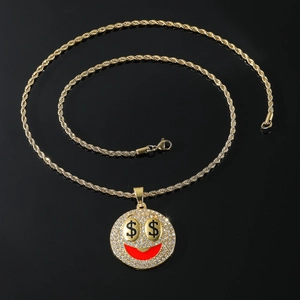 Hip Hop Goldkette mit eisigem Smiley Anhänger und Dollarzeichen Augen Design