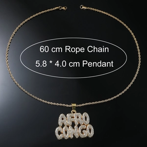 Détail du pendentif hip hop Afro Congo doré avec chaîne de 60cm et ses dimensions