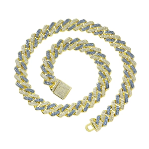 Collana Hip Hop in Lega con Strass Blu e Bianchi Maglia Cubana da Uomo Audace Geometrica Bicolore Gioielli Iced Out