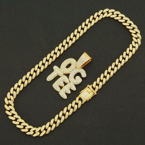 Chaîne cubaine dorée sertie de diamants avec grand pendentif ICE FREE style hip-hop