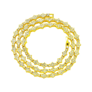 Collier Chaîne de Tennis Hip Hop Forme de Fleur Alliage Strass Iced Out Plaqué Or Argent Bijoux Pour Hommes Femmes Cadeau Fête