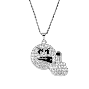 Hip hop style silver emoji pendant necklace with iced out crystals and twisted chain