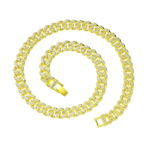 Chaîne à Maillons Cubains Hip Hop pour Hommes et Femmes Alliage Strass Incrusté Bijoux Mode Or Argent Iced Out Miami