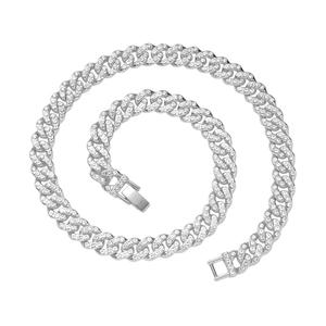 Collier Cuban Link 12mm argenté avec diamants complets pour un style hip-hop tendance