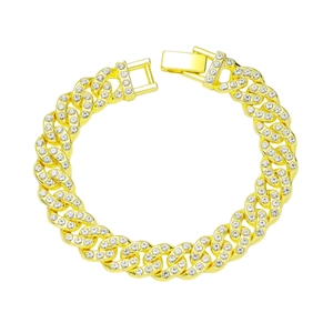 Bracciale a Catena Cubana Hip Hop da Uomo in Lega Con Strass Oro Argento Stile Punk Gioielli Regalo per Uomo