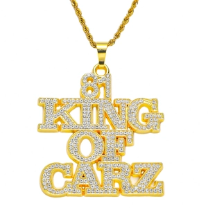 Collana con Ciondolo a Lettera King Of Carz Hip Hop Iced Out in Lega con Strass Catena a Torsione in Acciaio Inossidabile Gioielli da Uomo Streetwear