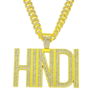 Hip Hop HINDI Buchstaben Anhänger Halskette Zinklegierung Voller Strass Eingelegt Gold Silber Panzerkette Herren Schmuck
