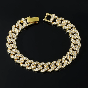 Bracciale cubano Hip Hop dorato con zirconi brillanti e chiusura a scatto su specchio