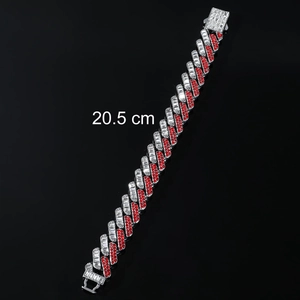 Iced out 15mm cuban link bracelet with silver base and red white cubic zirconia