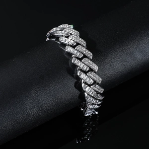 Bracelet cubain argenté de 15 mm pour hommes avec strass en zircon et fermoir à ressort