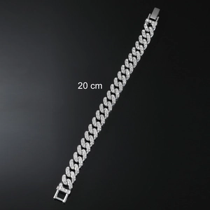 Bracciale cubano argento da 20cm con diamanti scintillanti per uno stile hip-hop