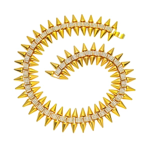 Collier Chaîne à Pointes Punk Hip Hop pour Hommes en Alliage de Strass Or Argent Bracelet de Moto Personnalisé Bijoux
