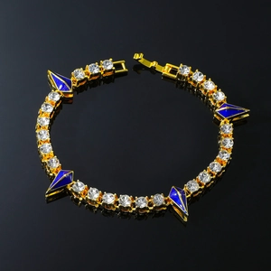 Bracelet Panthère dorée avec émail bleu et cristaux brillants pour hommes hip hop