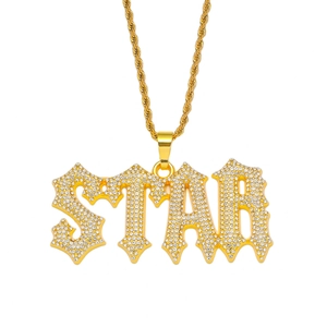 Collier Pendentif Lettre STAR Gothique Hip Hop Pendentif en Alliage Strass Chaîne Corde en Acier Inoxydable Bijoux pour Hommes