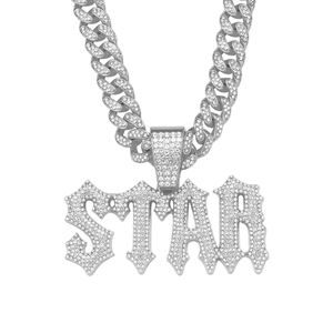 Iced out gothic STAR letter pendant with cuban chain necklace for hip-hop men