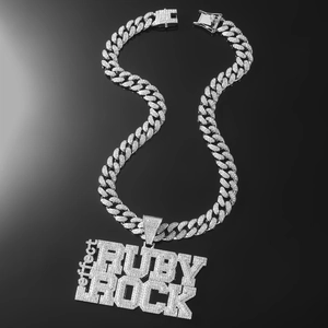 Collier Pendentif Lettre Ruby Rock Hip Hop Pour Hommes Couleur Argent Strass Alliage Chaîne Cubaine Bijoux Streetwear