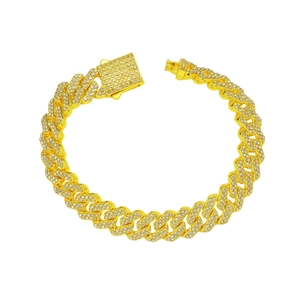 Bracelet à Mailles Cubaines Hip Hop pour Hommes en Alliage Strass Plaqué Or Argent Chaîne de Main Géométrique Bijoux Tendance Cadeau