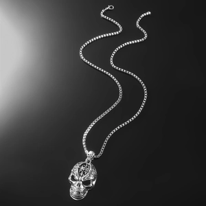 Vintage Alloy Skull Pendant Necklace Punk Gothic Hip Hop Jewelry For Men With 61 Long Box Chain Silver Tone Accessory