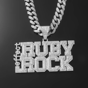 Chaîne cubaine hiphop en argent avec pendentif Ruby Rock serti de cristaux pour hommes