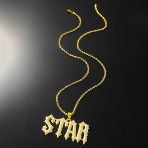 Pendentif lettre STAR glacé avec chaîne torsadée dorée pour homme style hip hop