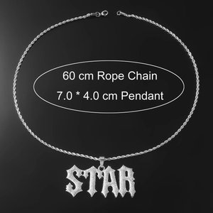 Collier avec pendentif STAR en strass et chaîne torsadée argentée style hip hop homme