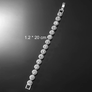 Sparkling silver cuban link bracelet with round zircons and halo design for men and women